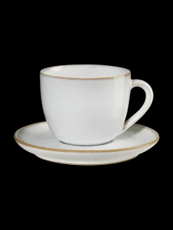 cappuccinotasse mit unterteller, sand