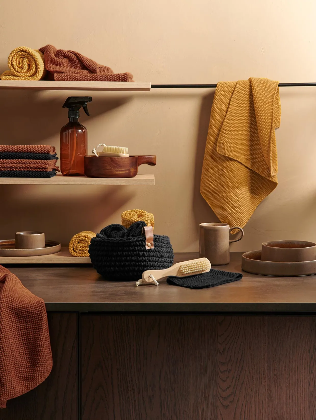 2er set baumwolltuch gestrickt, safran