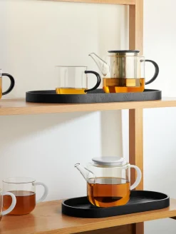 tablett, oval, schwarz, l