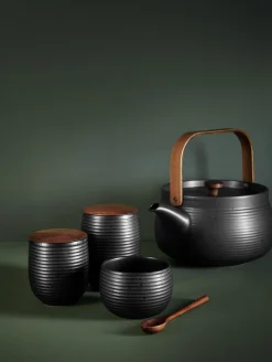 teedose, black mit holzdeckel