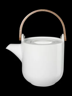 teekanne mit holzgriff, weiß