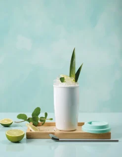 thermobecher weiß, deckel türkis