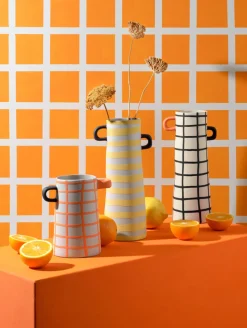 vase, orange gestreift